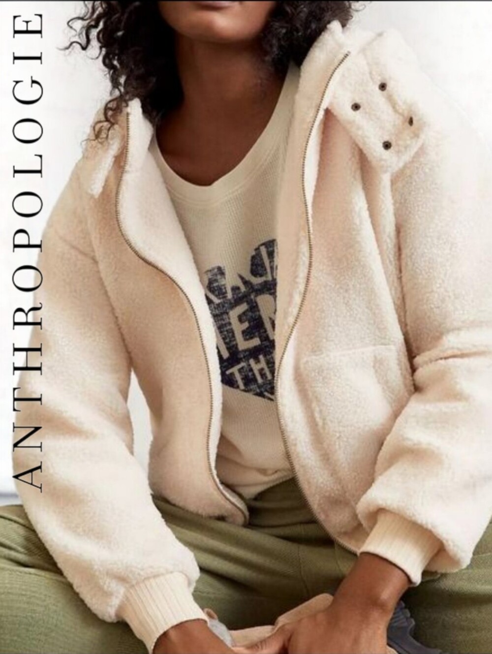 Anthropologie Cream Teddy Bear Sherpa Jacket - XL - NEW WITH TAGS!